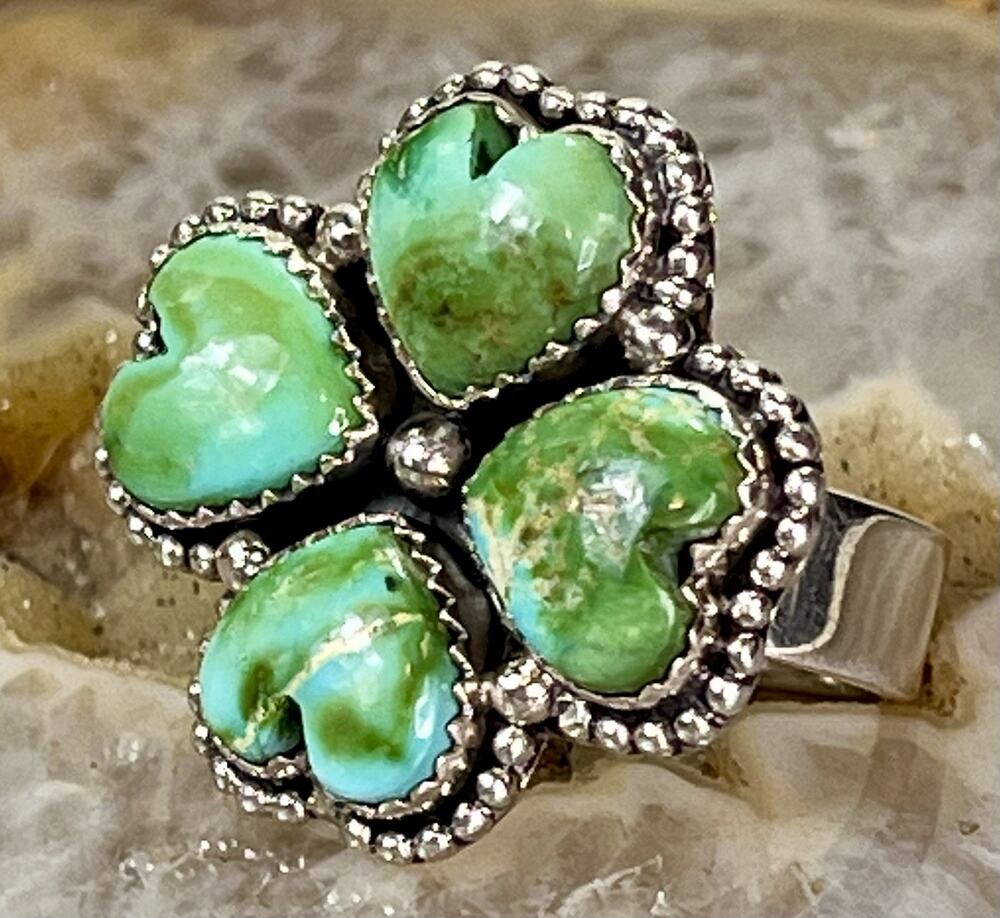 Sonoran Mountain Turquoise Hearts Cluster Southwestern Sterling Silver Adj Ring
